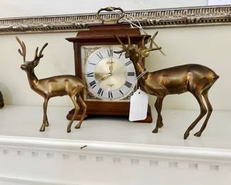 Mantle clock, brass deer