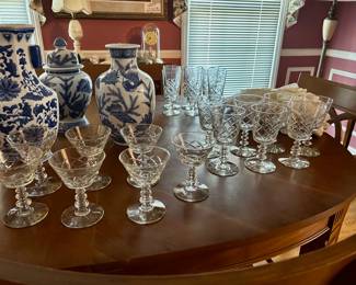 Oval Mid Century Dining Table, Crystal Stemware