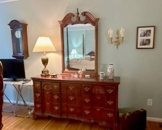 Mahogany Block Front Triple Dresser with Mirror