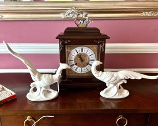 Hamilton 31 Day Mantle Clock, Pair Pheasants
