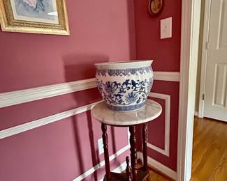 Marble top plant stand, Chinoiserie planter