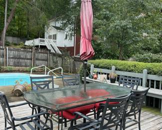 Garden Treasures Rectangle Table, 6 Arm Chairs