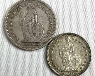 (2) Silver Swiss Coins: 1914 2 Fr. & 1940 1Fr.