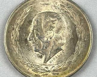 1953 Silver Mexico 5 Pesos, XF/Rainbow Tone