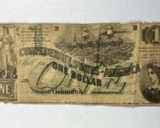 1862 Confederate States Scarce $1 Note