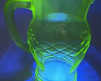 Uranium Depression Glass Pitcher, Diamond Cut