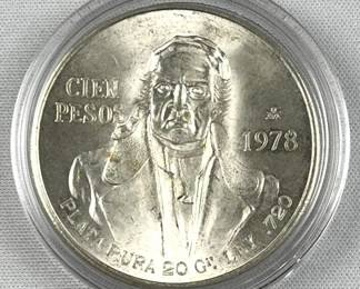 1978 Silver Mexico 100 Pesos, BU in Capsule