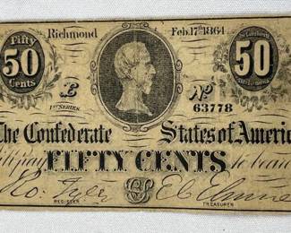 1864 Richmond Confederate 50 Cent Note