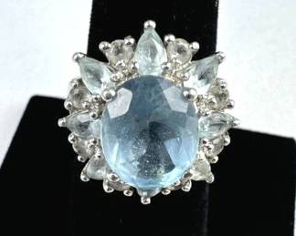 925 Silver Blue & White Topaz Cocktail Ring