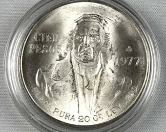 1977 Silver Mexico 100 Pesos, BU in Capsule