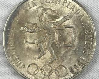 1968 Silver Mexico 25 Pesos, Olympics, XF