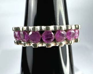 925 Silver 7 Round Faceted Ruby Gemstones Ring