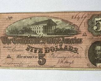 1864 Richmond Confederate $5 Blue Back Note