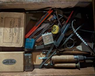 Inside some drawers of the Watchmaker's / Watch Repairman's cabinet (not sorted or inventoried!)