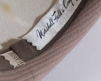 Inside another of the women's vintage hats, label showing Marshall Fields & Company