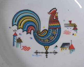 Close up of vintage Berggren Swedish Rooster dish
