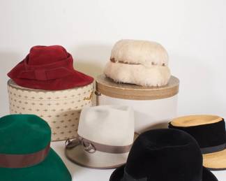 Fine selection of women's vintage hats and hat boxes
