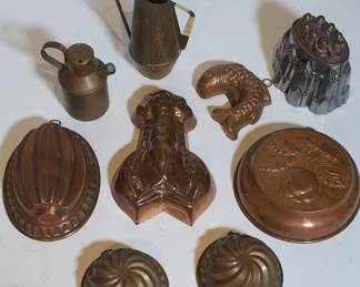 Vintage to antique figural copper molds and cans, some made in Germany