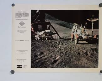 Scarce BASF poster w/ NASA Apollo 15 moon landing image, printed 1973