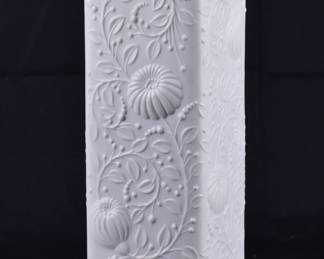 Vintage Kaiser W. Germany white porcelain embossed floral vase, base stamped 548/18