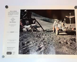 Scarce BASF poster w/ NASA moon landing image, printed 1973