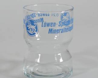 Closeup of Lowenbrau German beer 1/2 pint glasses