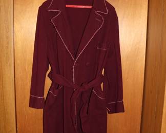 Maroon robe with piped edging and belt