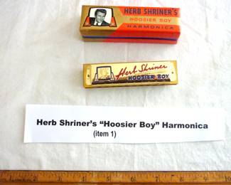 Herb Shriner’s “Hoosier Boy” Harmonica made in Germany w/ box. Harmonica in excellent condition.