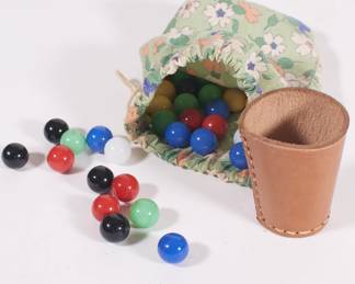 Chinese checker marbles set with pouch and leather cup