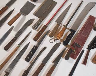 Antique to Vintage knives, cleavers, knife sharpeners, metal spatulas