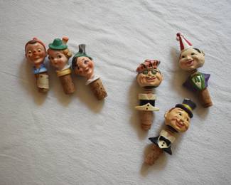 Antique hand carved German figural cork wine and liquor bottle stoppers