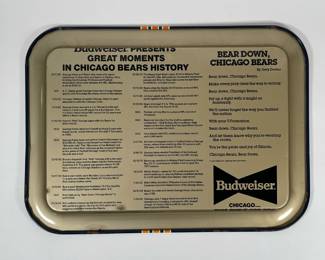 Vintage Budweiser Chicago Bears Monsters of the Midway 1985 Bears, tray platter football stats (as shown on back)