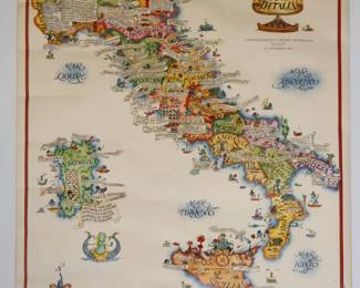 1970s poster illustrated map of the wines of Italy