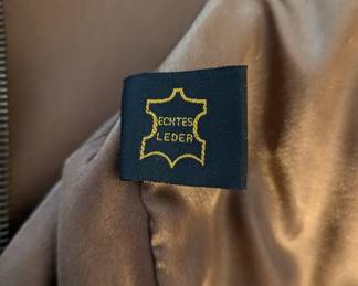 Closeup of label on vintage Echtes Leder brand leather jacket