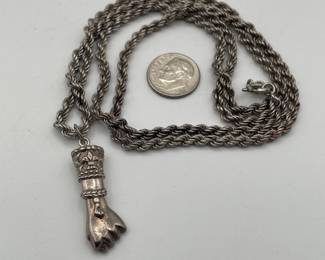 Another view of sterling silver necklace with Mano Figa charm