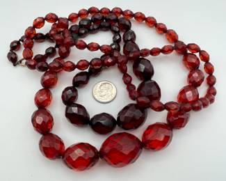 Closeup of the amber faceted beads necklaces