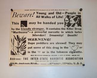 Vintage 1970 Insanity Chicago Poster - US Government Marijuana Warning- N 118