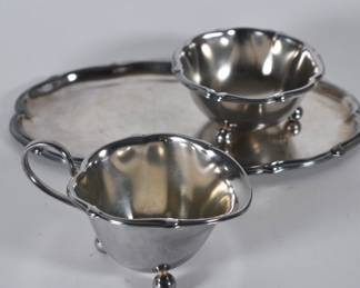 Another view of vintage German silver plate sugar, creamer and tray set, mark of Württembergische Metallwarenfabrik