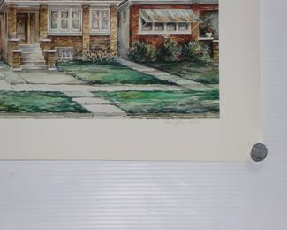 Closeup of signed print by Chicago artist Pat Coffman Huss