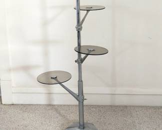 Adjustable Art Deco style chrome and smoked glass plant stand display/shelving unit