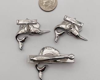Cufflinks and tie tack set by SWANK, in Sailfish design