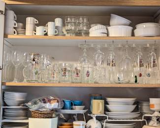 Espresso and coffee cups, wine and beer glasses, dishes, bowls, small casserole dishes