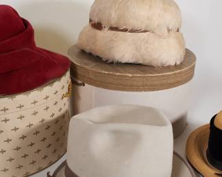 Another view of women's vintage hats and hat boxes