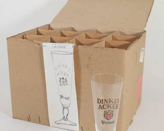 Carton of 12 clear DinkelAcker Privat branded beer glasses