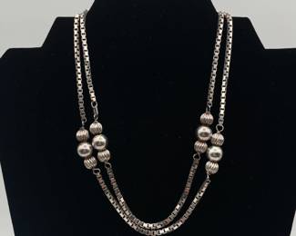 Sterling silver (835) box chain and bead necklace
