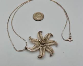 Another view of sterling silver Italian necklace with filigree starfish pendant