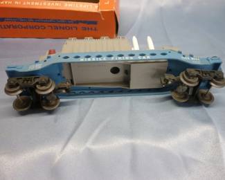 Another view of Lionel Trains Missile Firing Car No. 6544, Post-War 1960-64, with original box and 4 missiles (#44-40), white stamped control panel, with instruction sheet