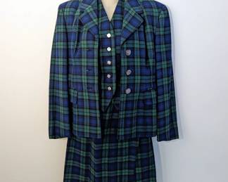 Women's blue and green plaid suit - jacket, vest and skirt