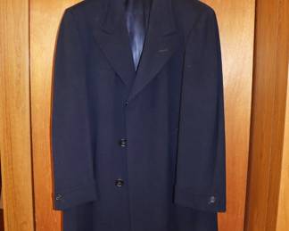 Dark blue 3/4 length winter coat, made in Great Britain