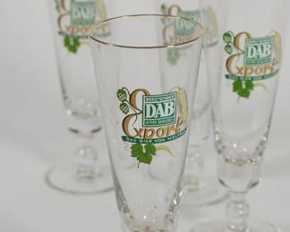 Another view of set of 4 vintage DAB Dortmunder Actien Bräuerei German beer pilsner glasses
